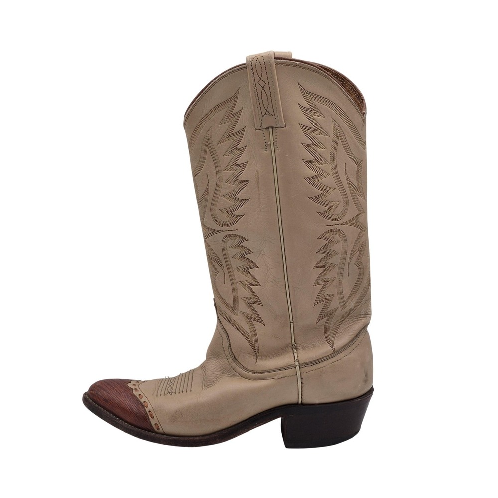 Dan Post Western Boots Mens Size 8 Beige Leather Cowboy Pull On USA Pointed Toe